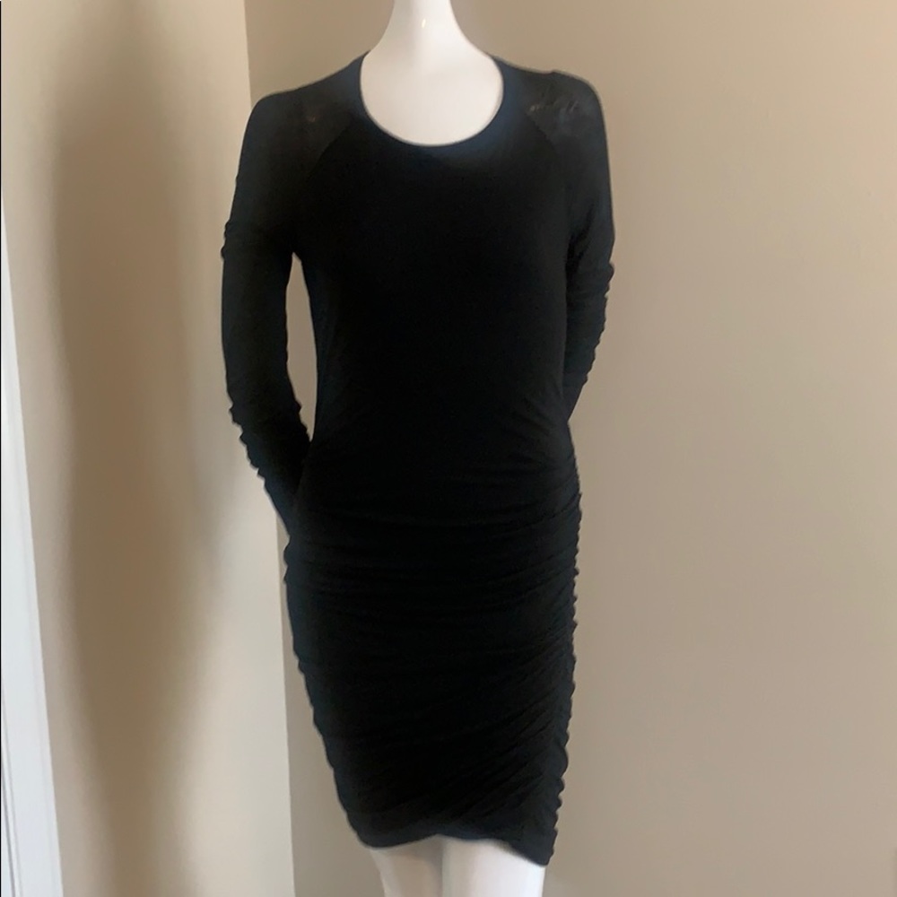 A.L.C. Black Ruched Long Sleeve Dress with Lace Cut-Out Back SM EC - Picture 2 of 15